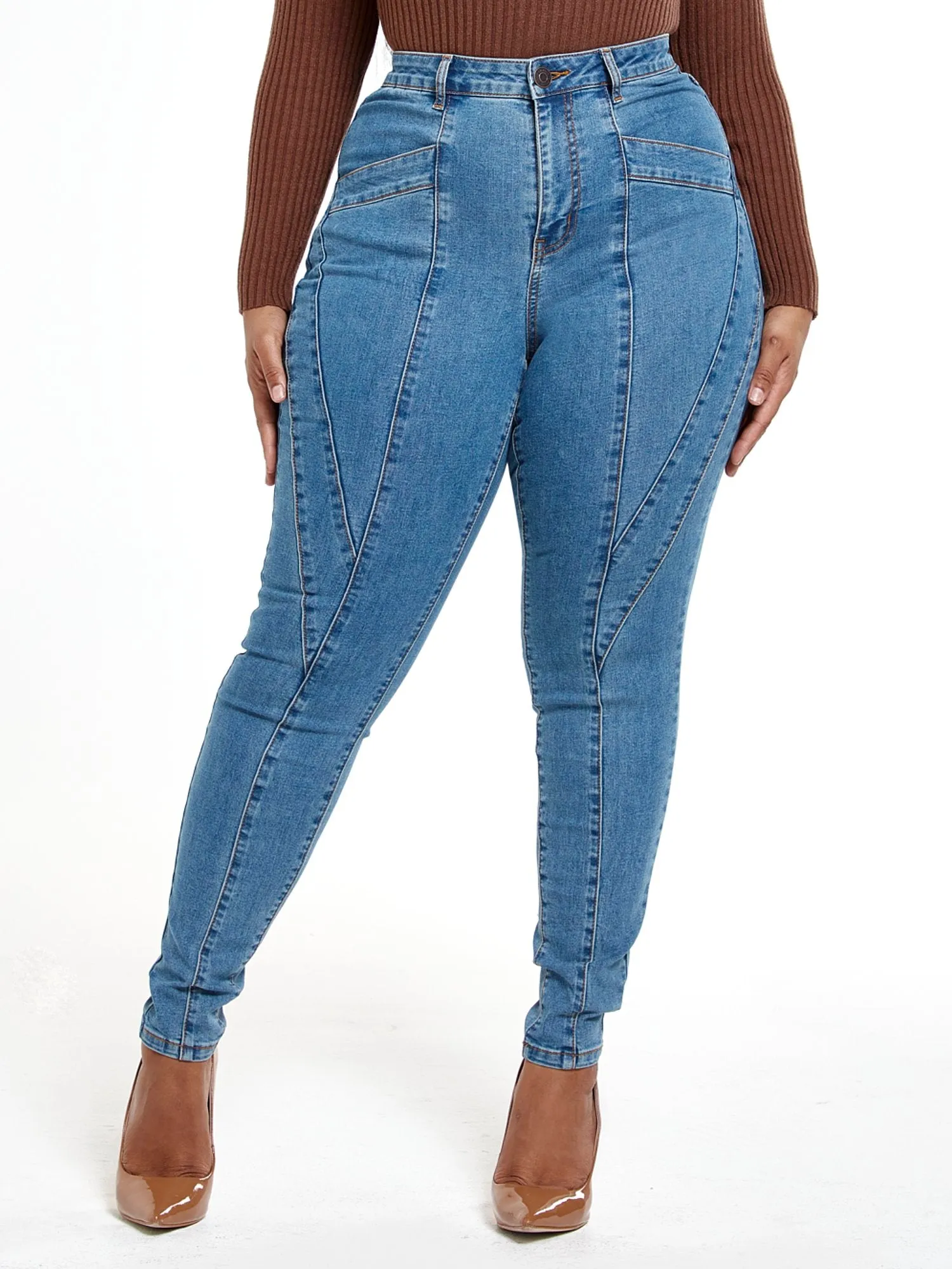 High Rise Skinny Jeans with Seam Detail