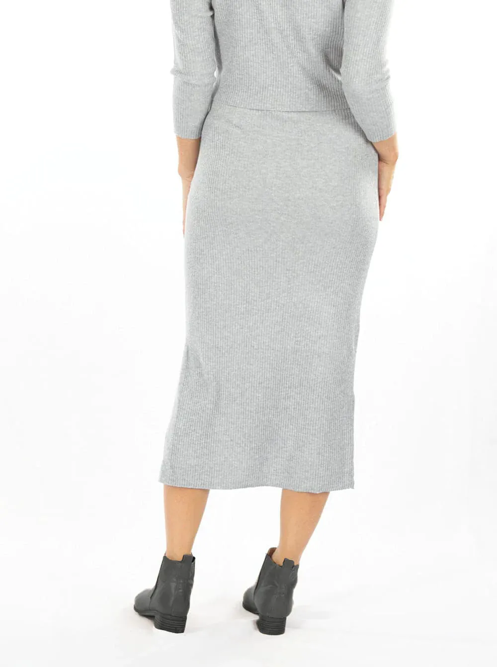 Jade Wool Blend Maternity Midi Skirt with side split in Grey