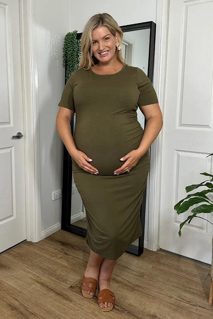 Jasper Ruched Maternity Dress - Dark Olive