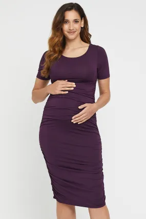 Jasper Ruched Maternity Dress - Plum