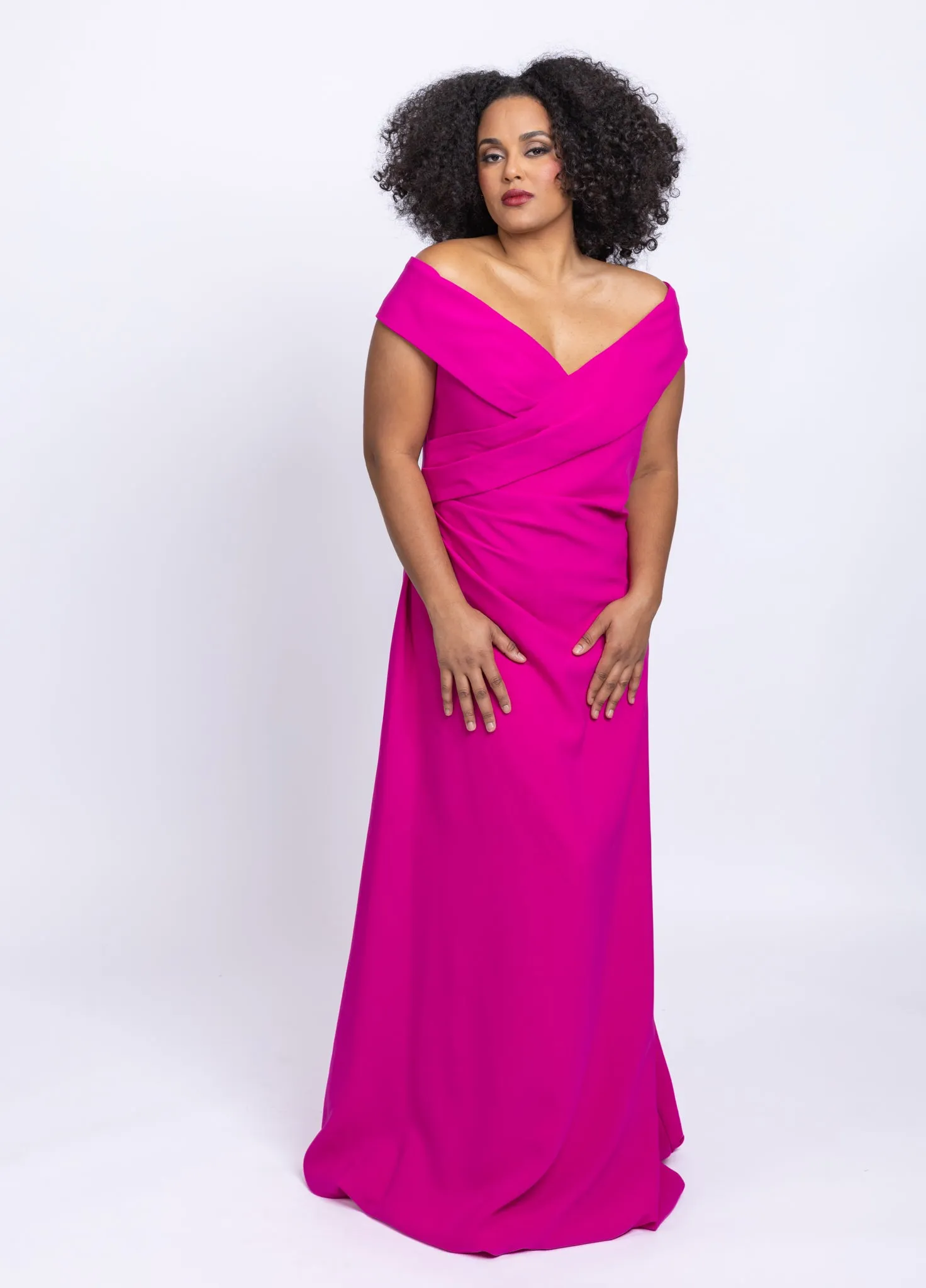 Jovani 06746A Fuchsia Off The Shoulder Evening Gown