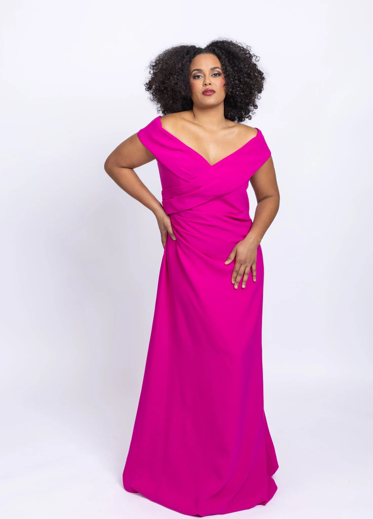 Jovani 06746A Fuchsia Off The Shoulder Evening Gown