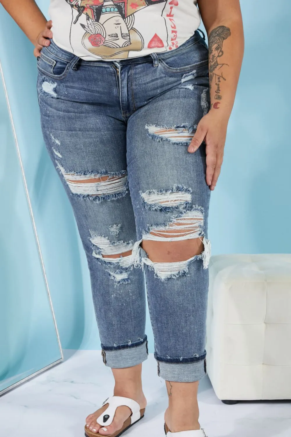 Judy Blue, Bleach Splash Boyfriend Jeans