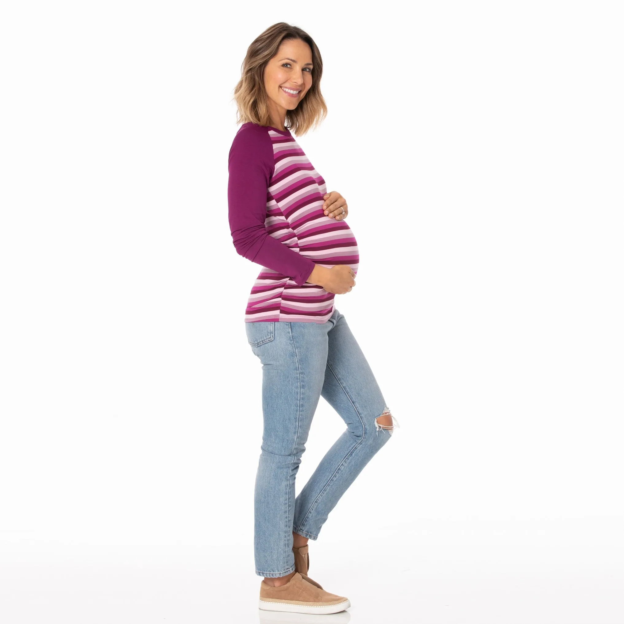 Kickee Pants Print Long Sleeve Raglan Maternity Tee - Coral Stripe