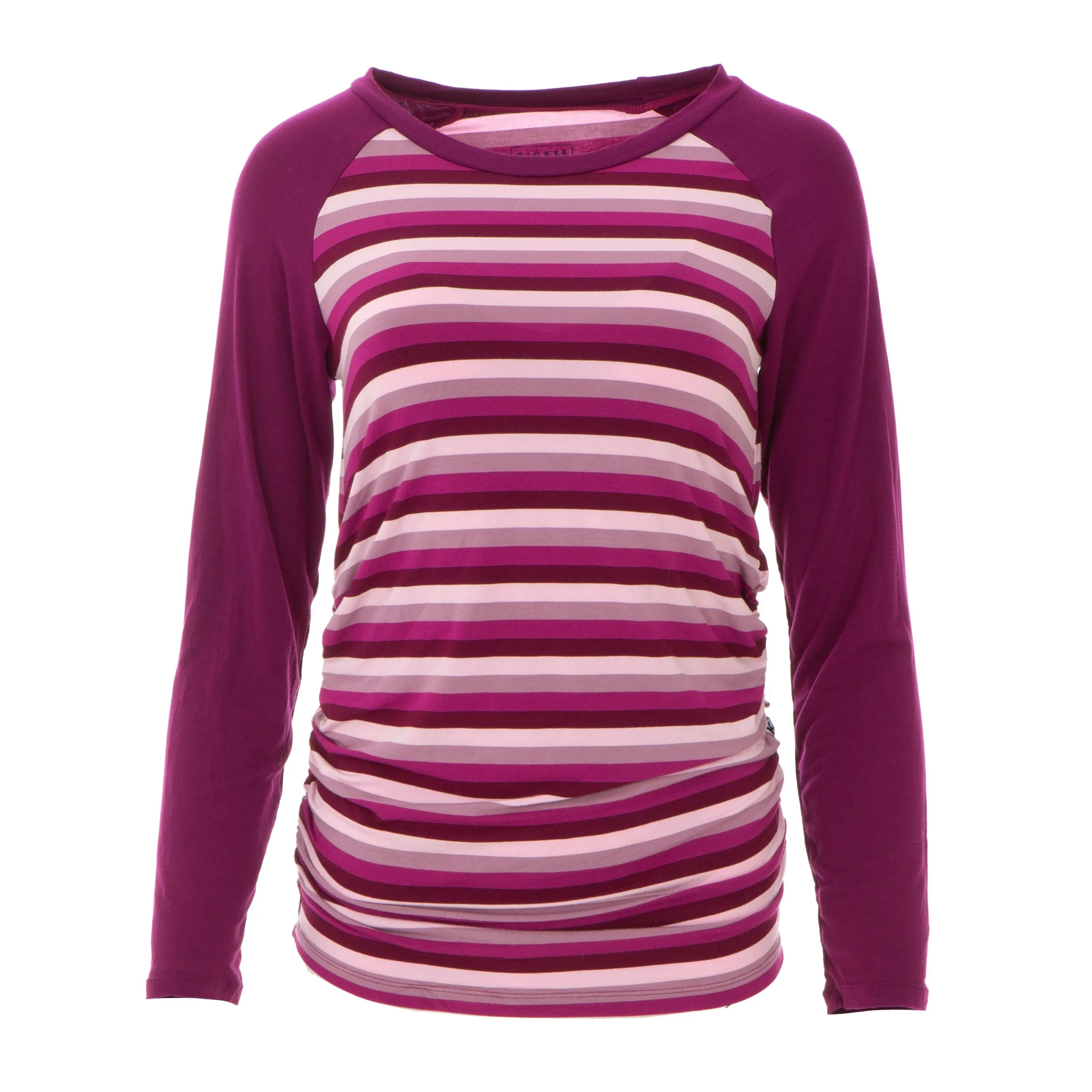 Kickee Pants Print Long Sleeve Raglan Maternity Tee - Coral Stripe