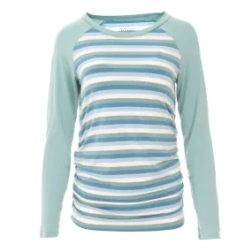 Kickee Pants Print Long Sleeve Raglan Maternity Tee - Oceanography Stripe