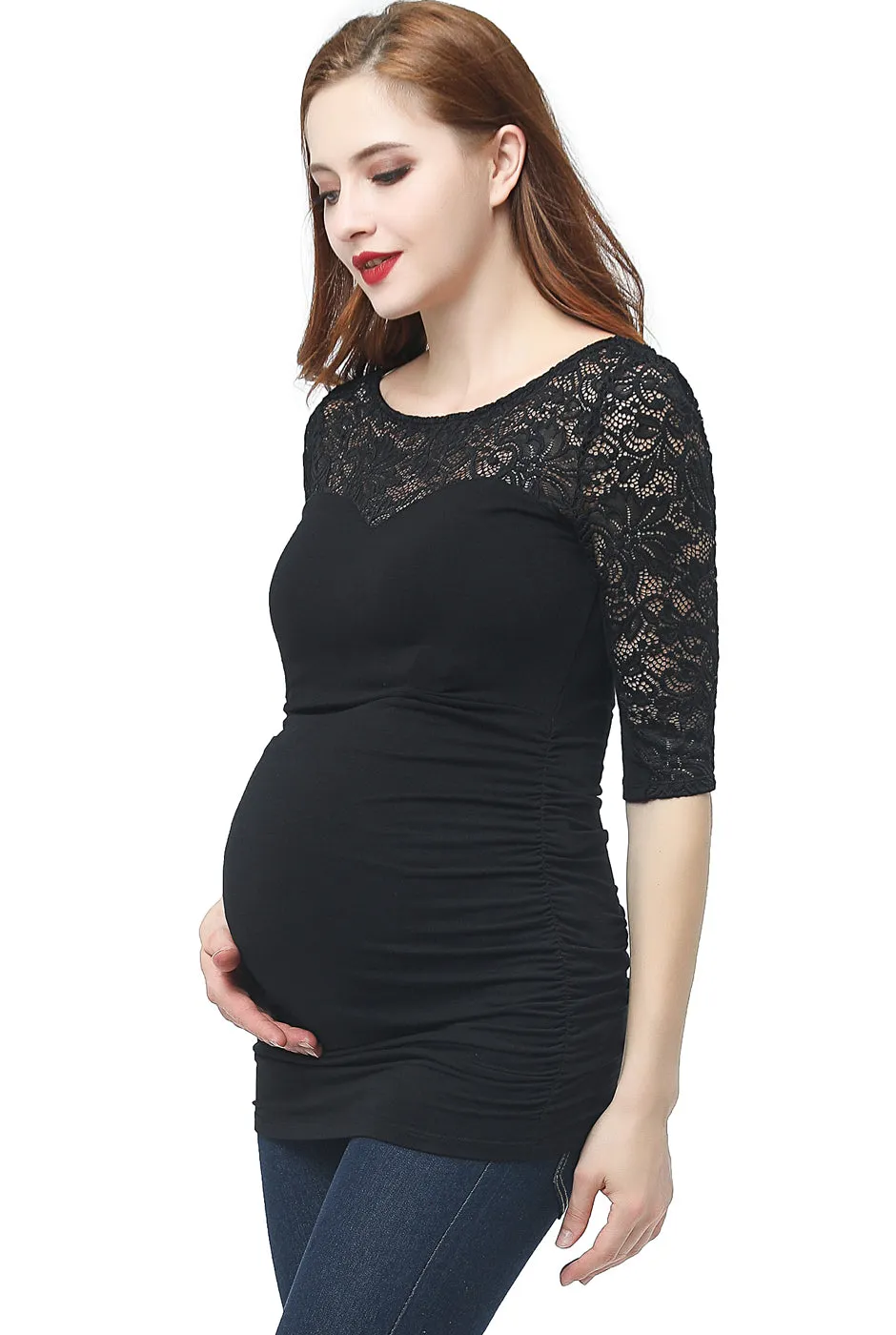 Kimi   Kai Maternity "Trudy" Lace Accent Top