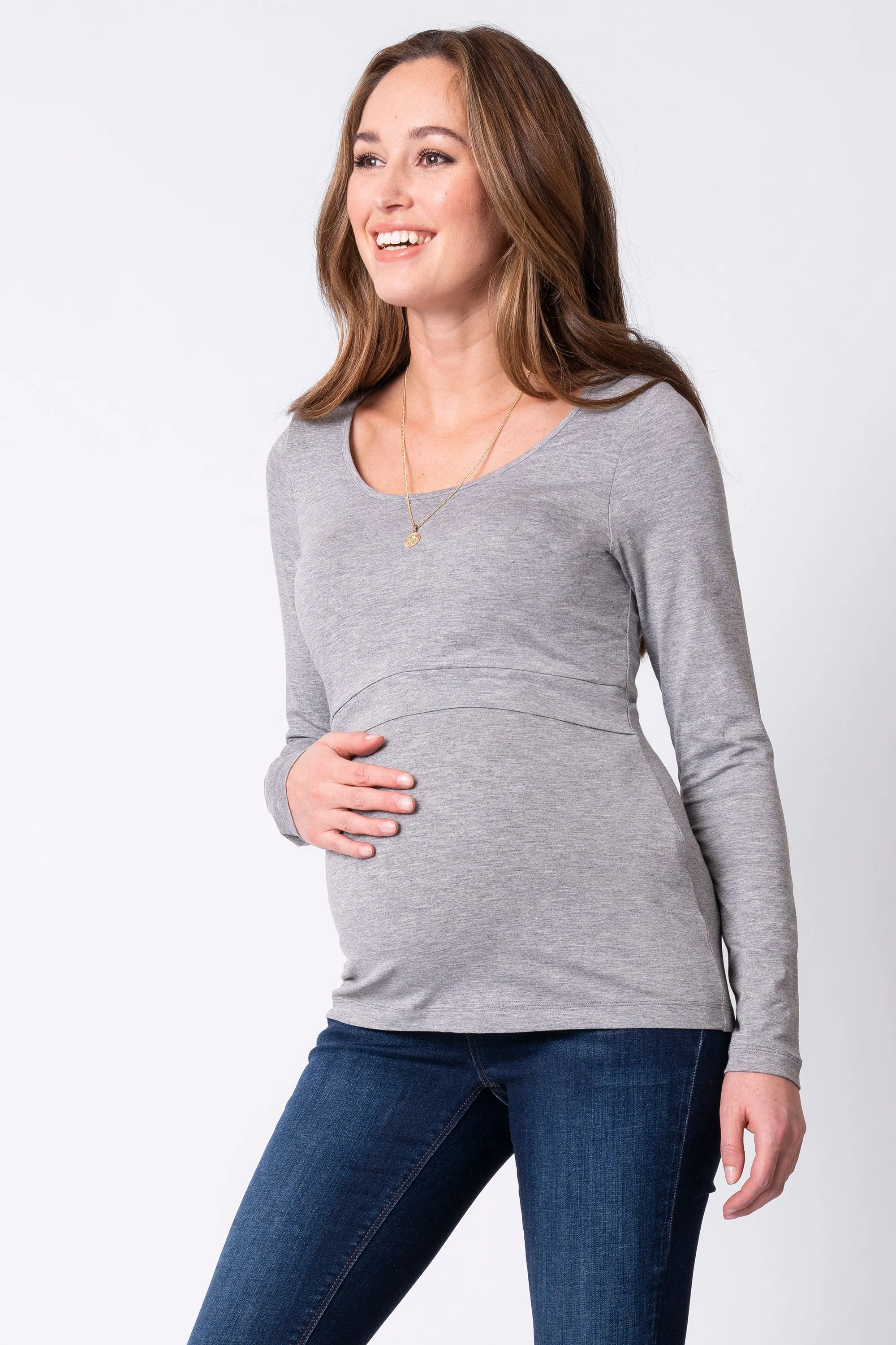 Laina Grey Bamboo Long Sleeve Maternity & Nursing Tee Seraphine