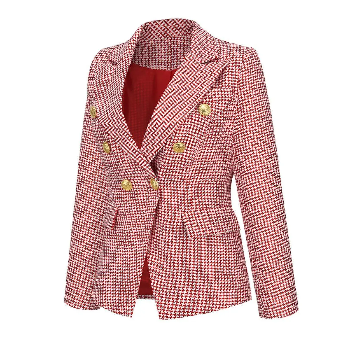 Lapel Houndstooth Blazer