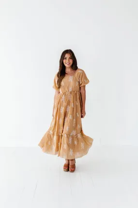 Lola Embroidered Dress in Camel