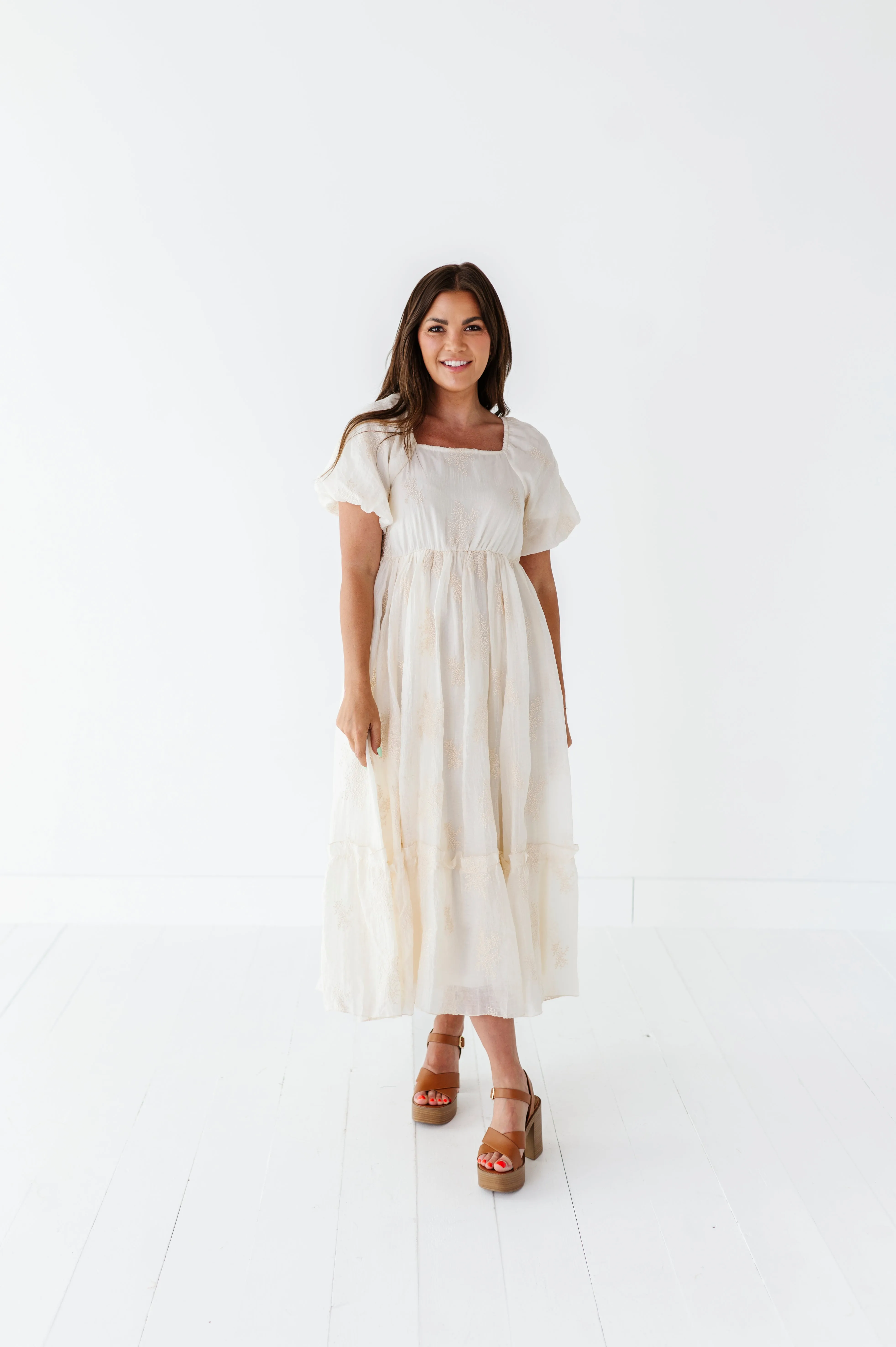 Lola Embroidered Dress in Cream