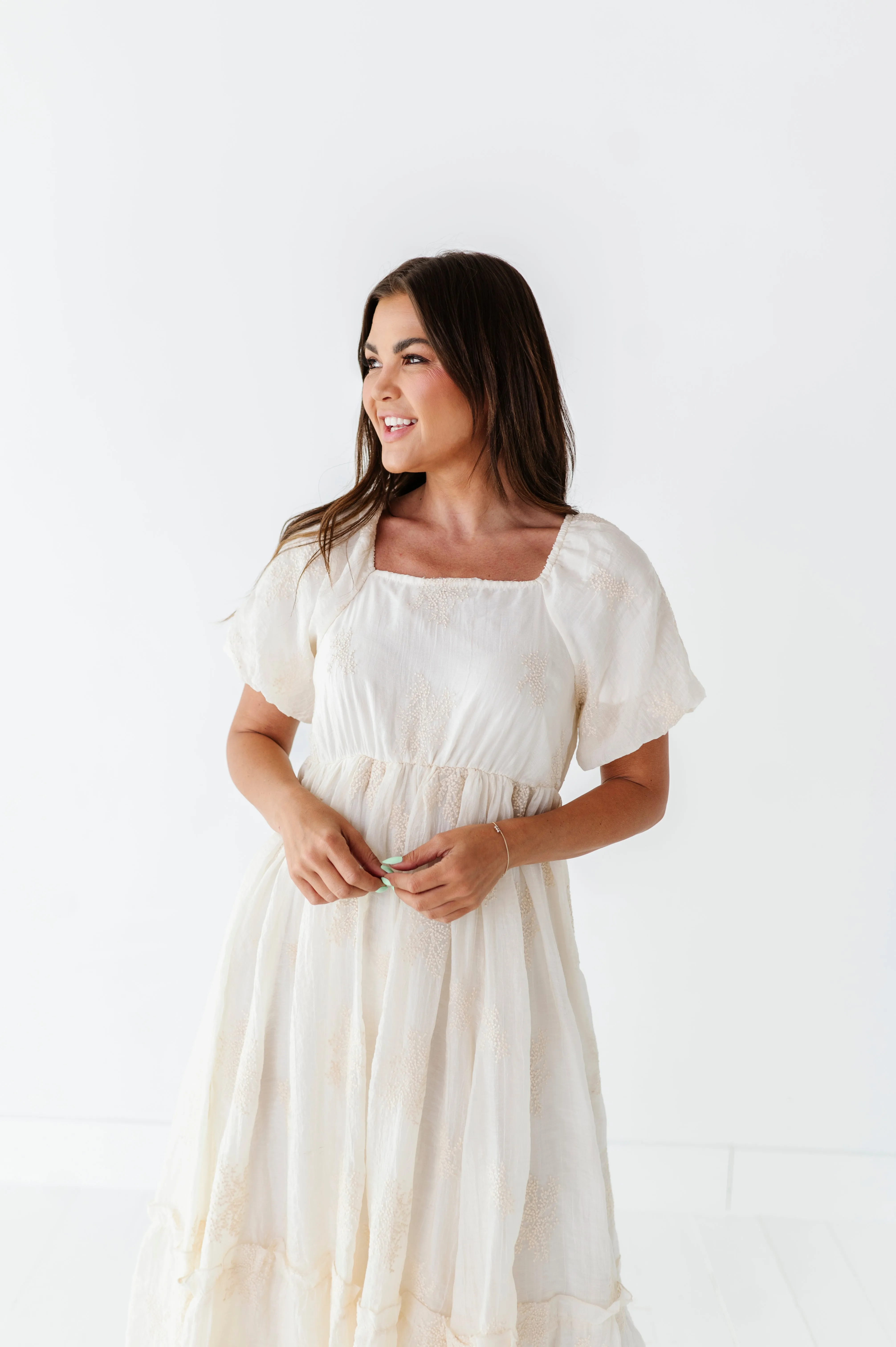 Lola Embroidered Dress in Cream