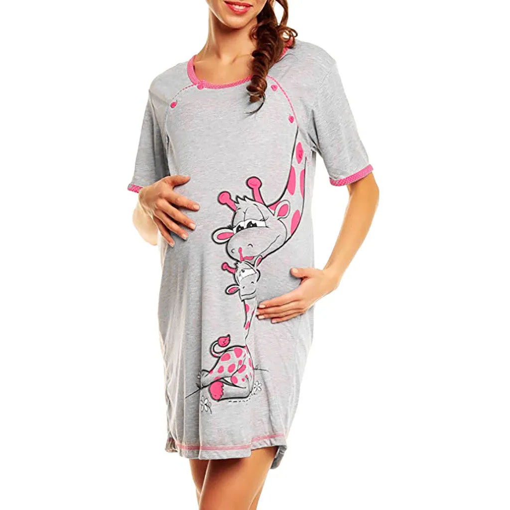 Maternity Dress Sleeve Nightdress Cotton Pregnant Casual Clothes Summer