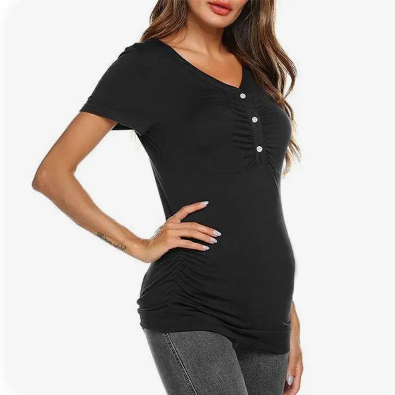 Maternity Summer T-Shirts Maternity Short Sleeve Tops Breastfeeding Tees for Pregnant Fashion top Maternity Wrap Shirts Clothes