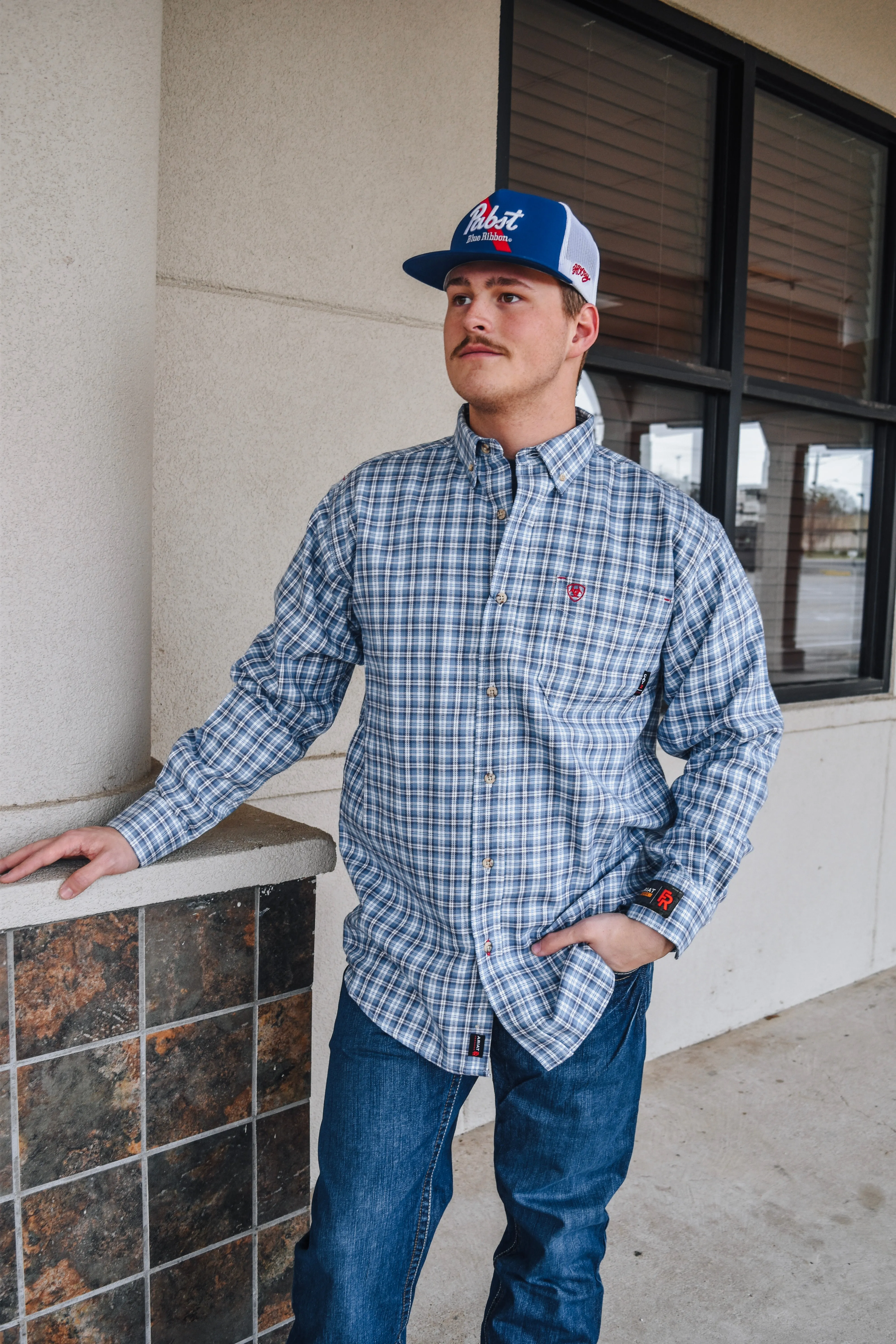 Men's Ariat Stratosphere Blue Stripe FR Bearcat Work Shirt