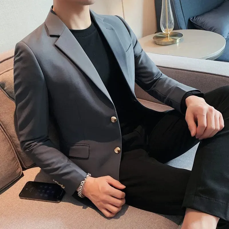 Men's High Quality Single Button Blazer: Elegant Slim Fit Casual Business Suit Jacket for Parties