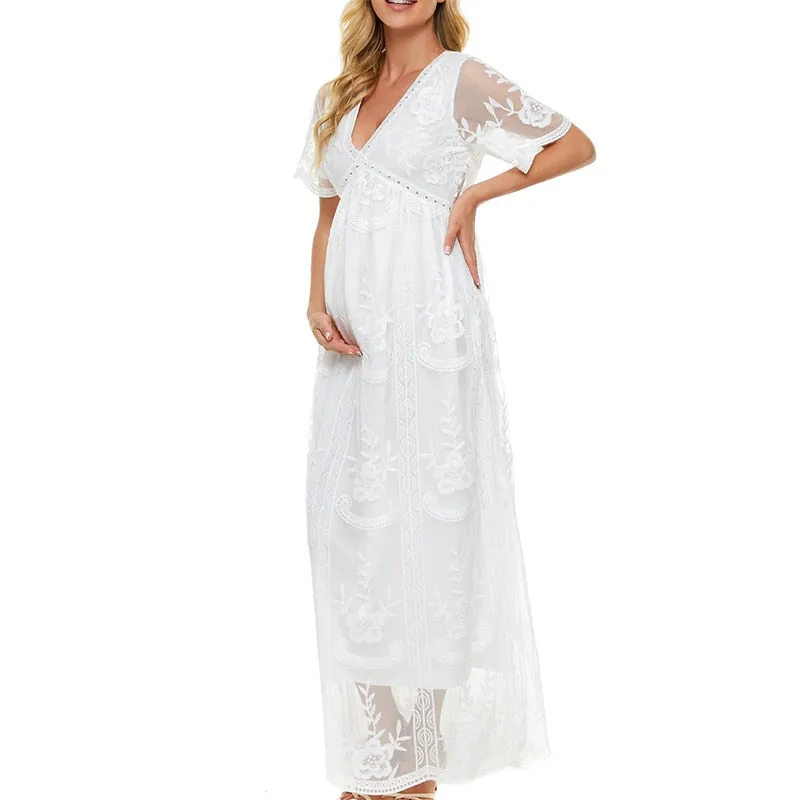 New Boho Maternity Lace Dresses For Photo Shoot Pregnant Woman Photography V-Neck Dress