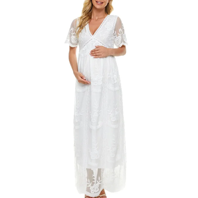 New Boho Maternity Lace Dresses For Photo Shoot Pregnant Woman Photography V-Neck Dress