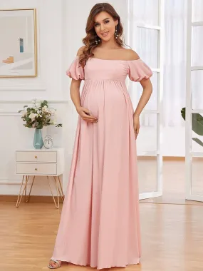 Off-Shoulder Puff Sleeve Maternity Dress