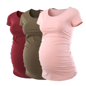 Pack Of 3Pcs Maternity Clothes Ropa Embarazada Tee Shirt Tops Pregnancy T-Shirt Casual Flattering Side Ruching