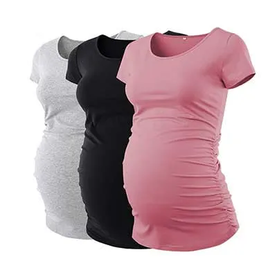 Pack Of 3Pcs Maternity Clothes Ropa Embarazada Tee Shirt Tops Pregnancy T-Shirt Casual Flattering Side Ruching