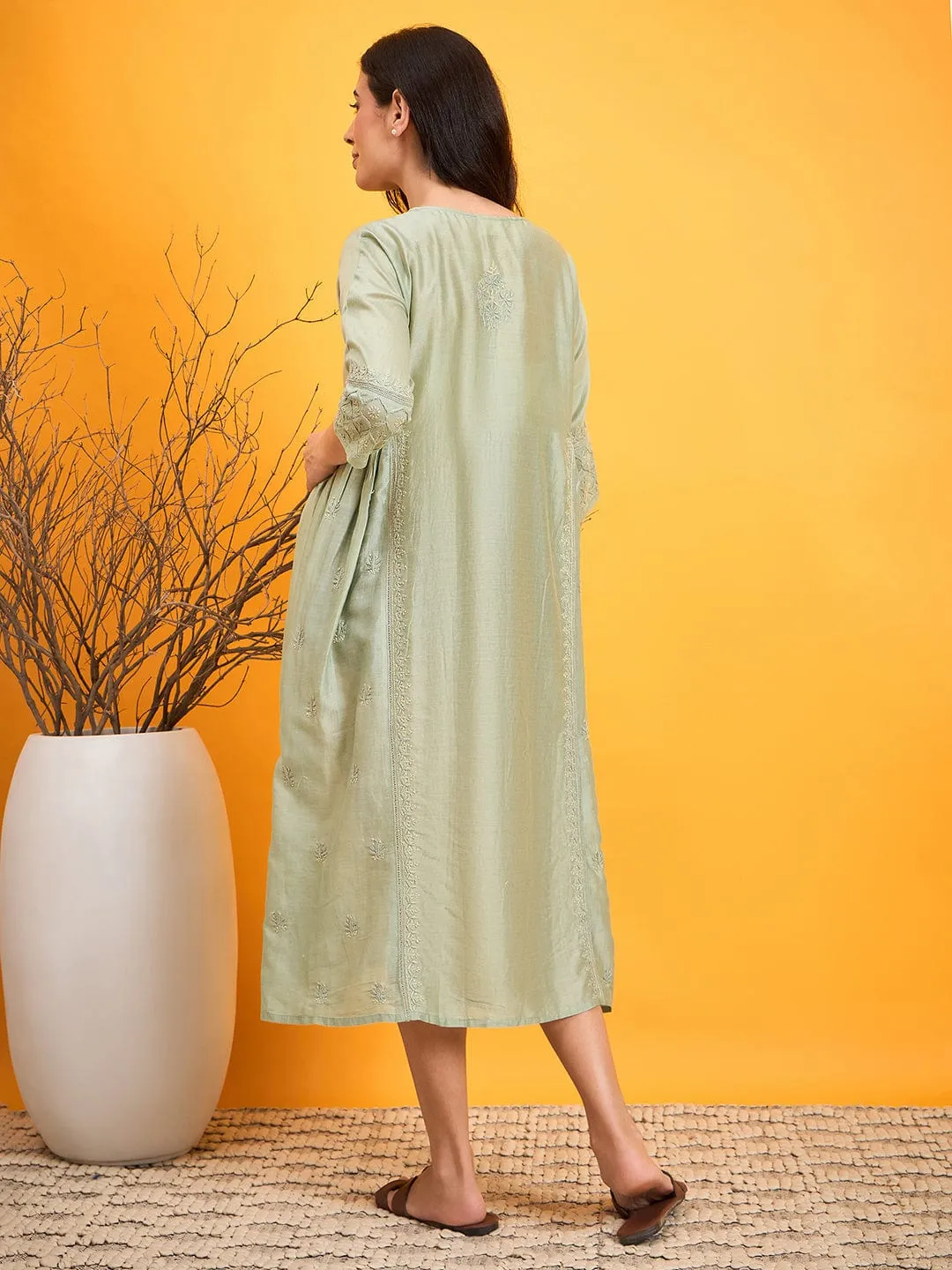 Pastel Green Chikankari Maternity Dress