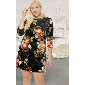 Plus size floral print three quarter length sleeve dress