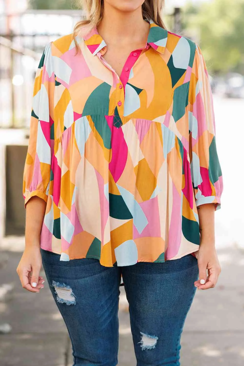 Plus Size Half Button Vacation Top