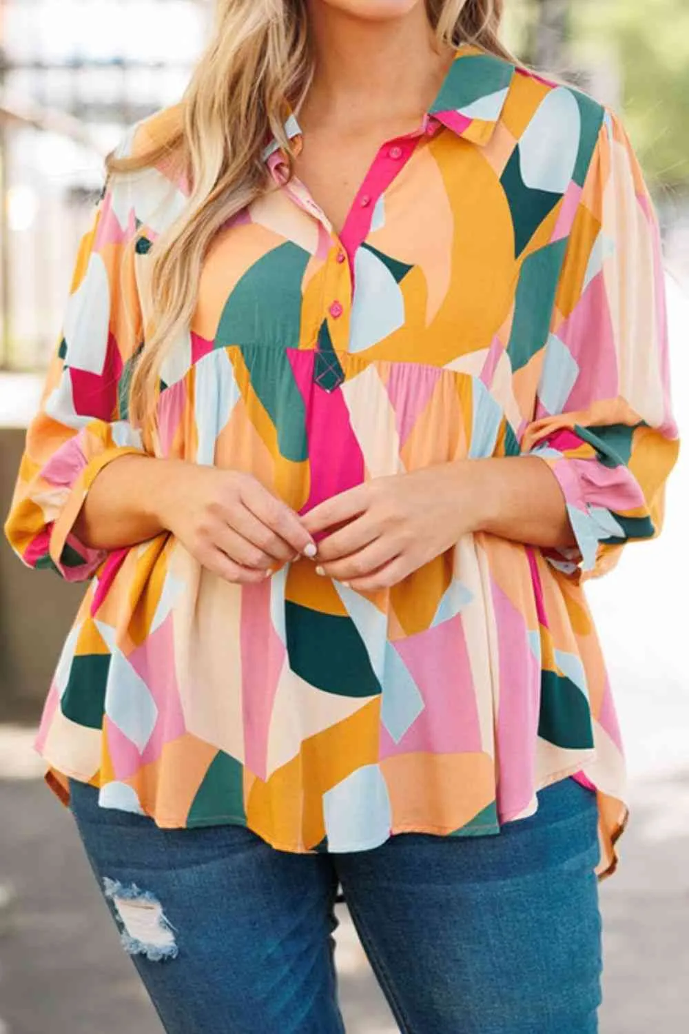 Plus Size Half Button Vacation Top