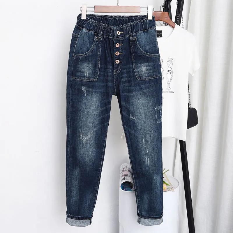 Plus Size Jeans Femme Harem Pants Loose Boyfriend Denim Jeans Streetwear Trousers Women