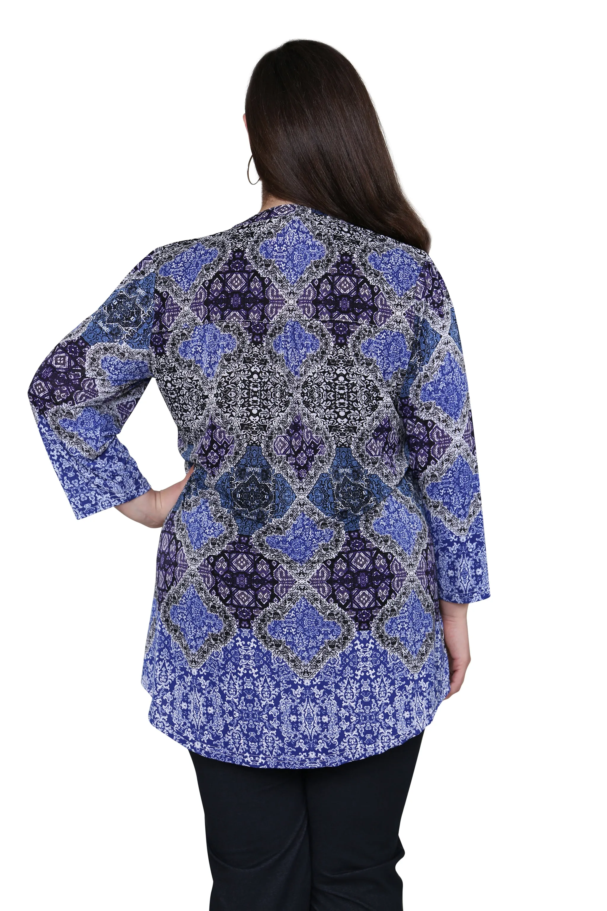 Plus Size La Cera Pleat Front Printed Tunic Blue Multi