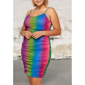 Plus size rainbow print spaghetti strap dress