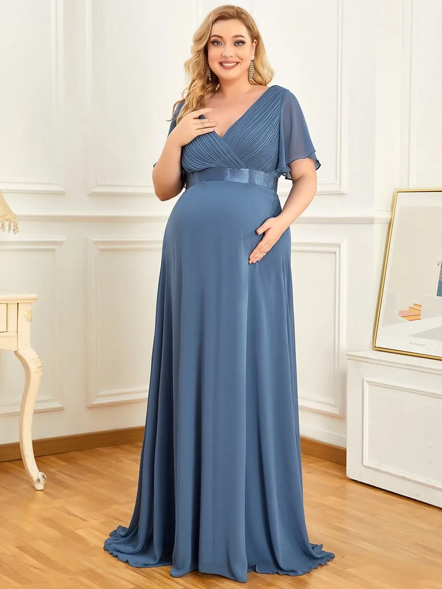 Plus Size Ruffle Sleeve Floor-Length Formal Maternity Dress