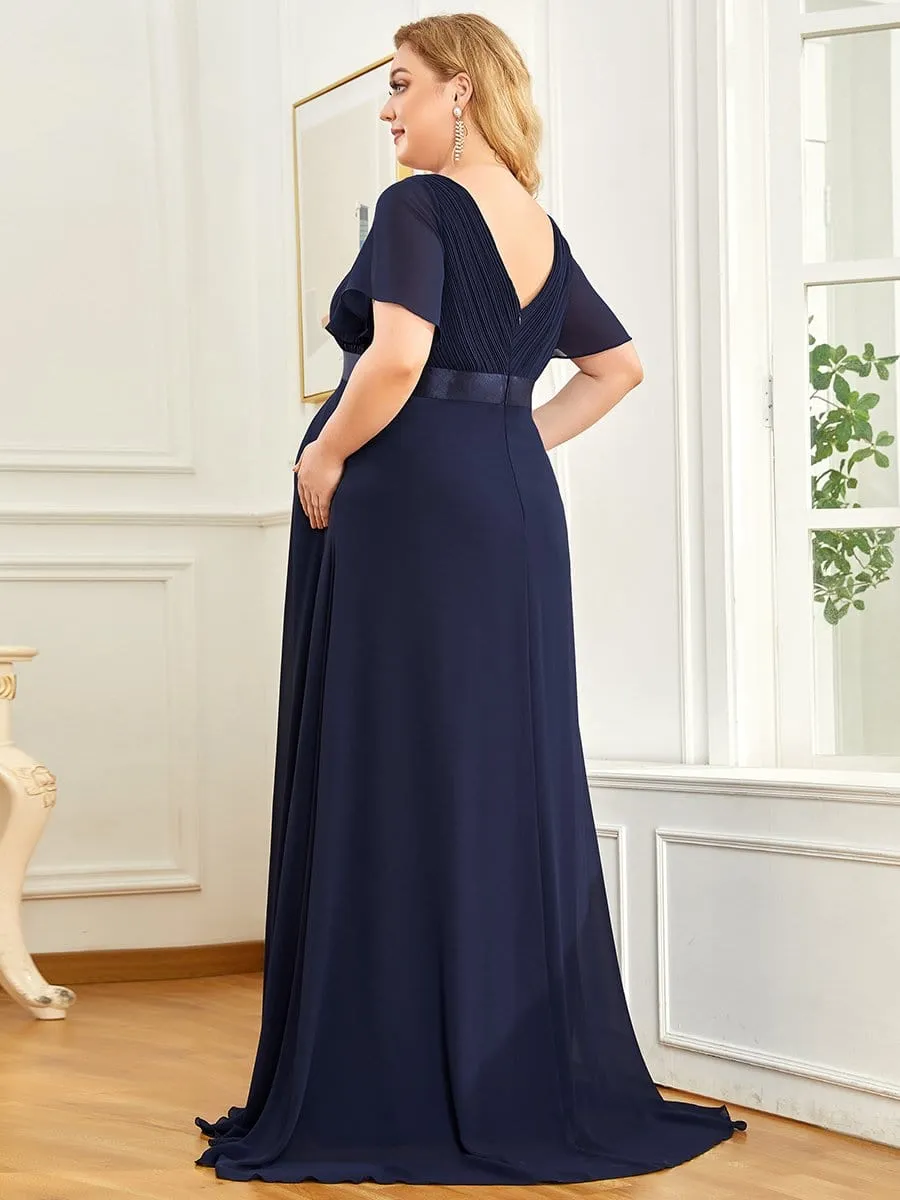 Plus Size Ruffle Sleeve Floor-Length Formal Maternity Dress