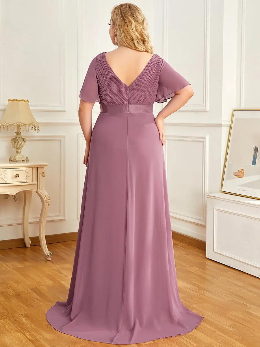 Plus Size Ruffle Sleeve Floor-Length Formal Maternity Dress