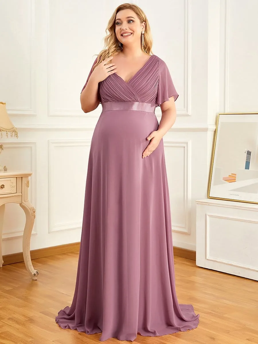 Plus Size Ruffle Sleeve Floor-Length Formal Maternity Dress