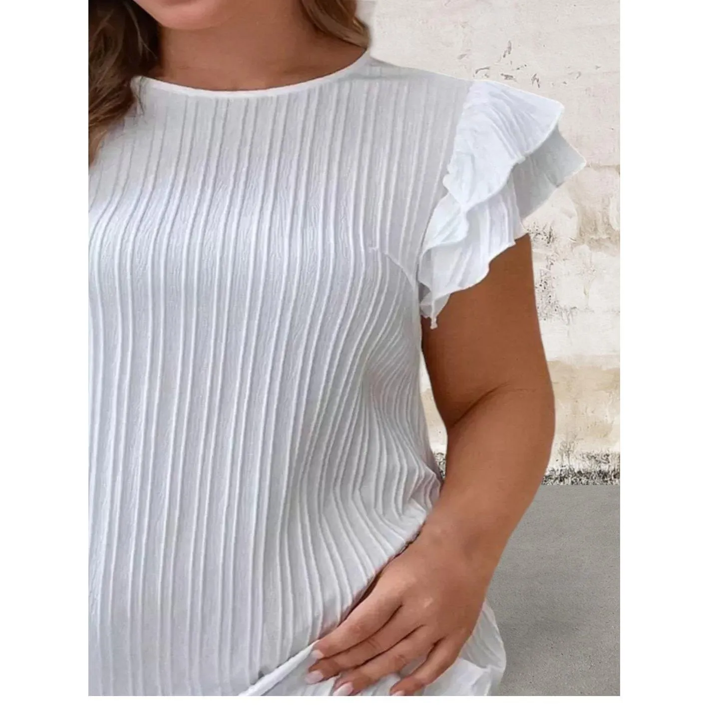 Plus Size Short Sleeve Round Neck Above-the-knee Dress