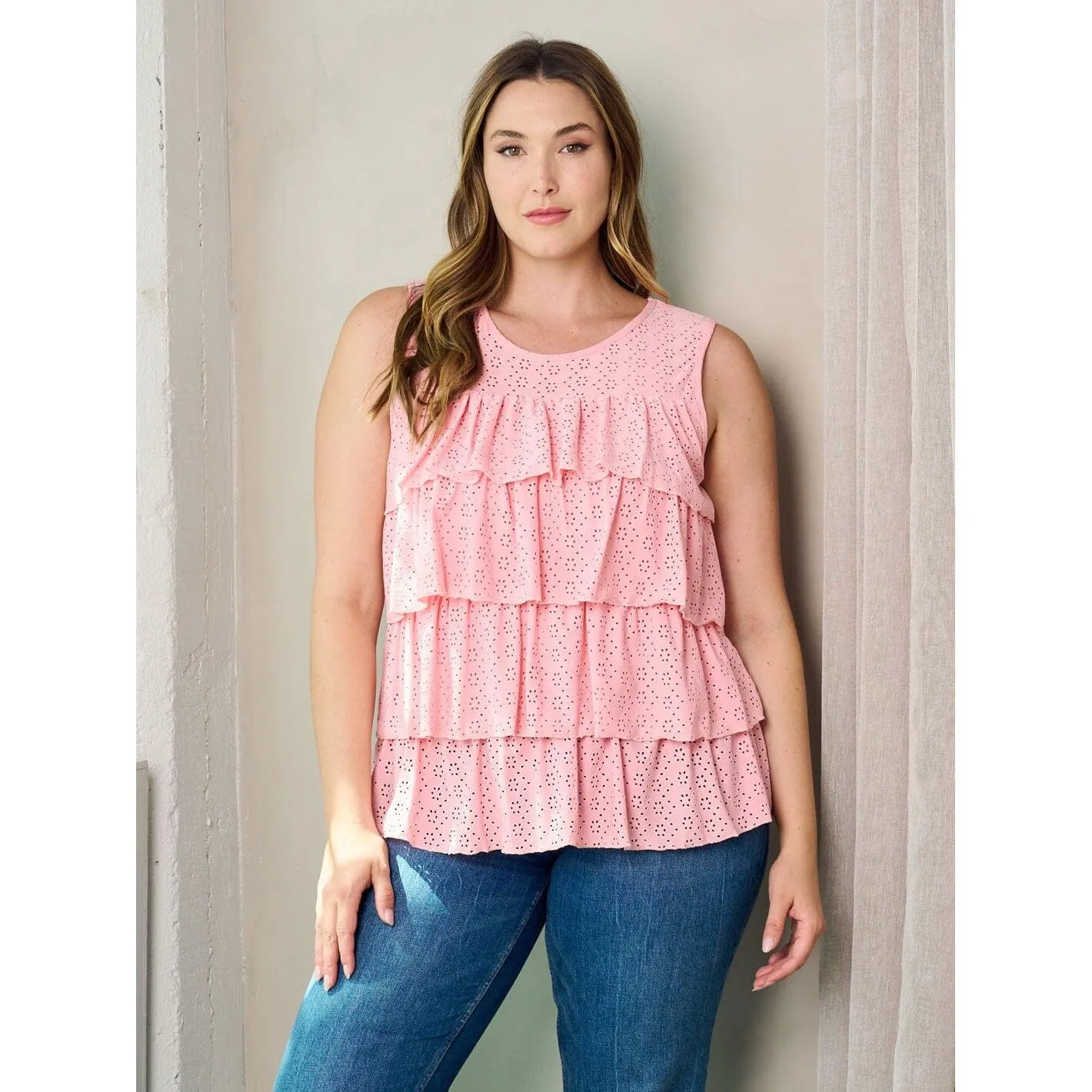 Plus Size Sleeveless Ruffle Front Top