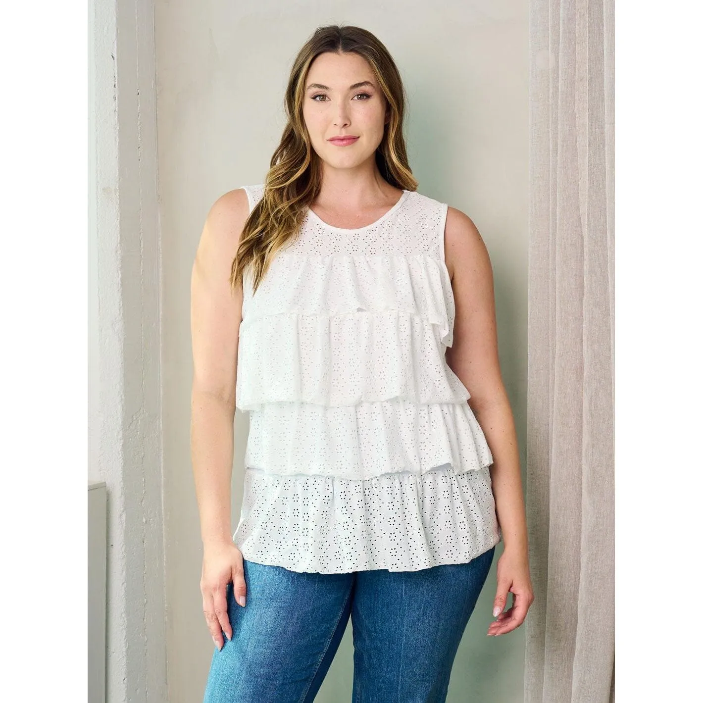 Plus Size Sleeveless Ruffle Front Top