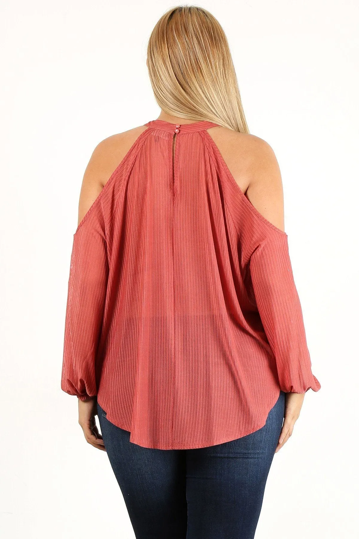 Plus Size Solid Wrap Top With A Mock Neckline, Cutouts, And Puff Sleeves