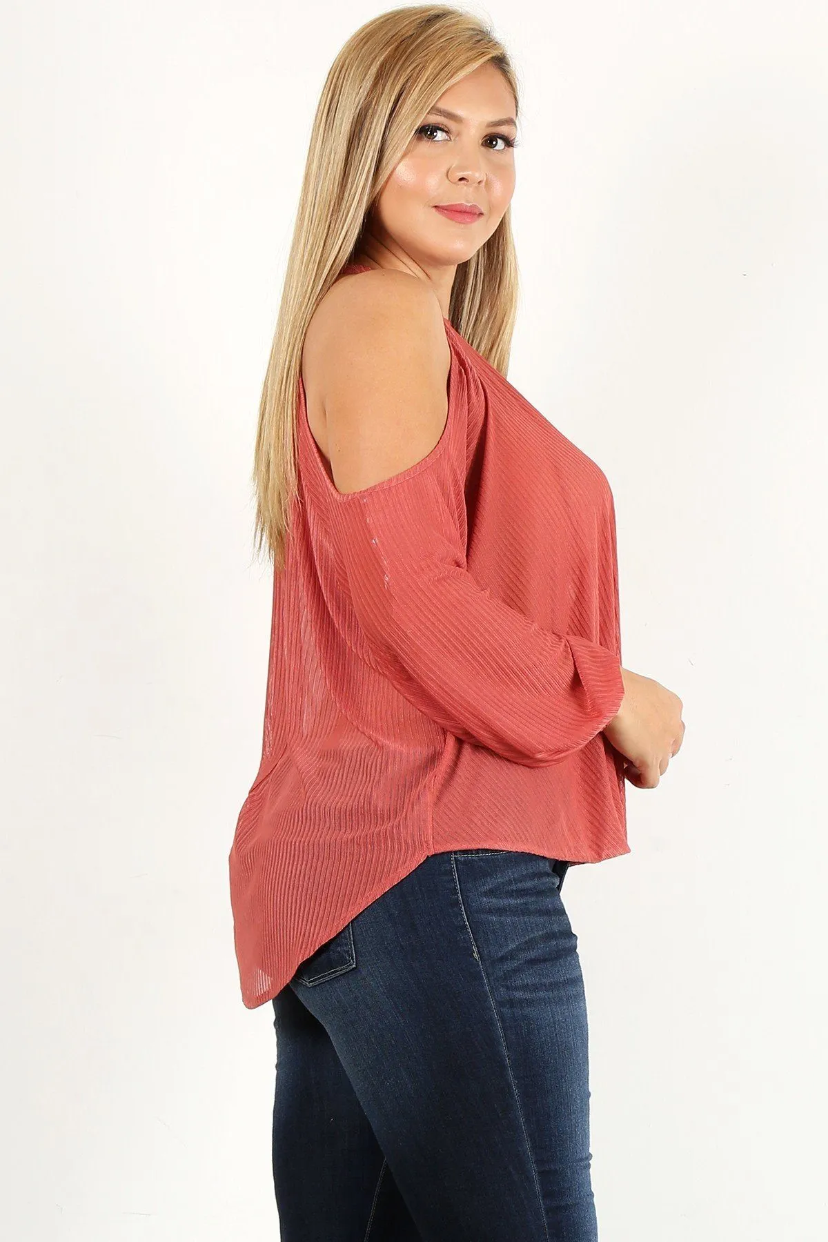 Plus Size Solid Wrap Top With A Mock Neckline, Cutouts, And Puff Sleeves