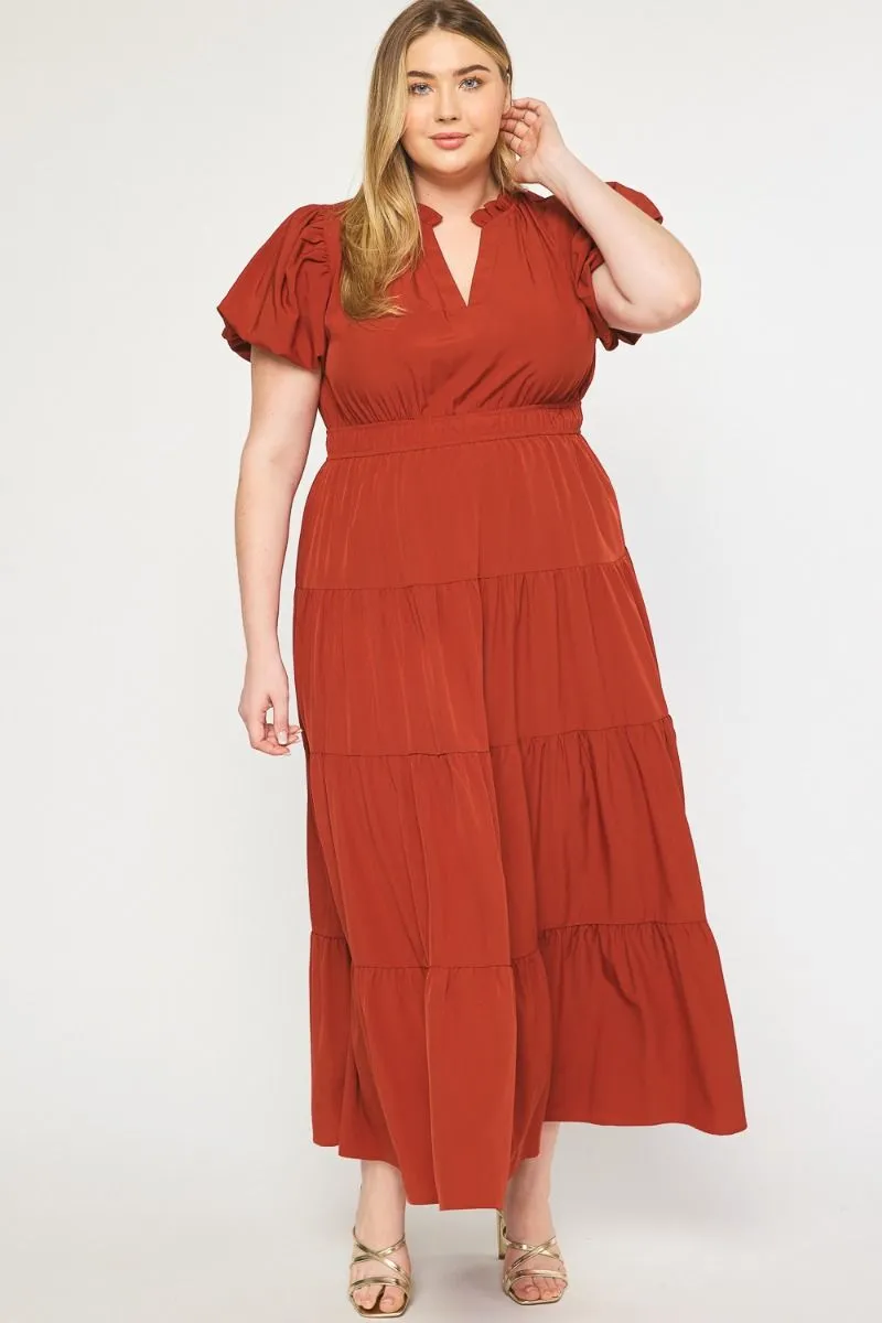 Plus Size Tierd Midi Dress Brick