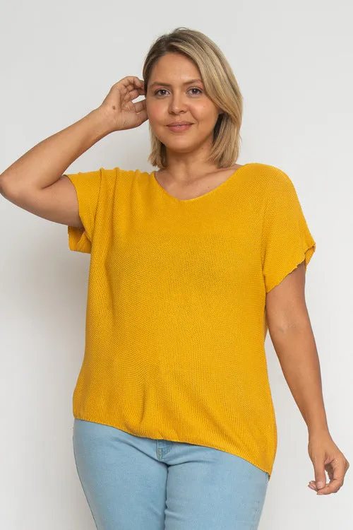 Plus Size V-Neck Knit Short Sleeve Top* (ZB10456)