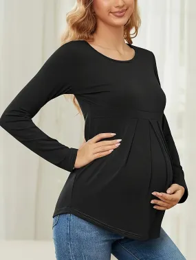 Pregnant Women's Black European and American Autumn Bottom Shirt Long sleeved Round Neck Casual T-shirt Bottom Top