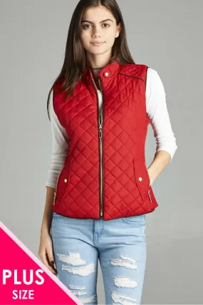 Quilted Padding Vest With Suede Piping Details