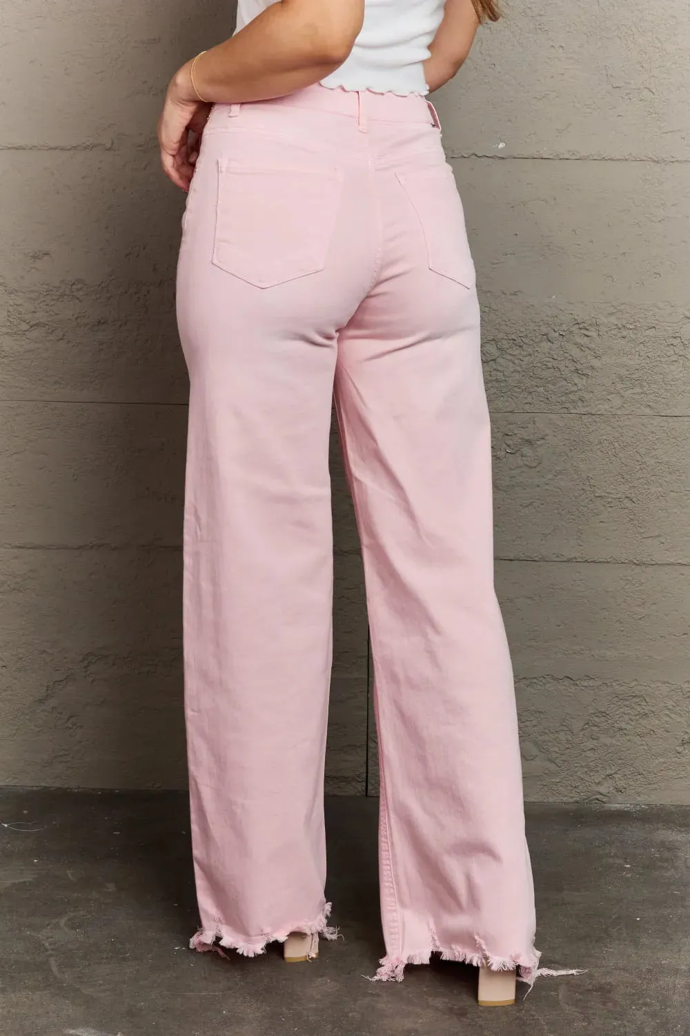 Raelene Full Size High Waist Wide Leg Jeans in Light Pink