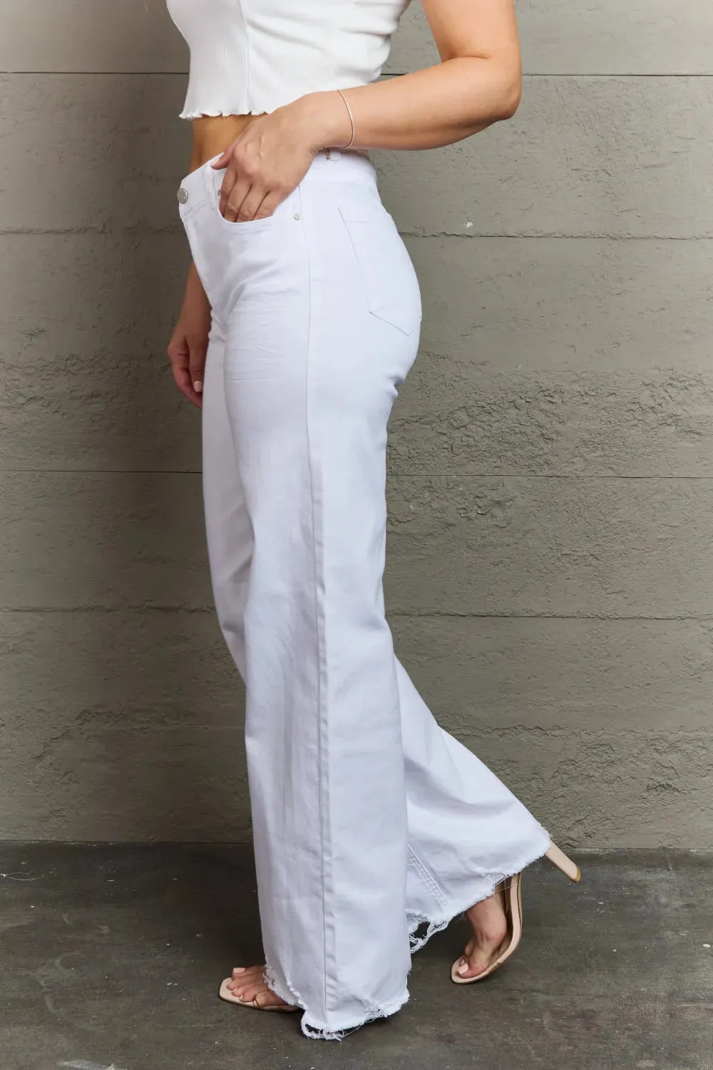 Raelene Full Size High Waist Wide Leg Jeans in White