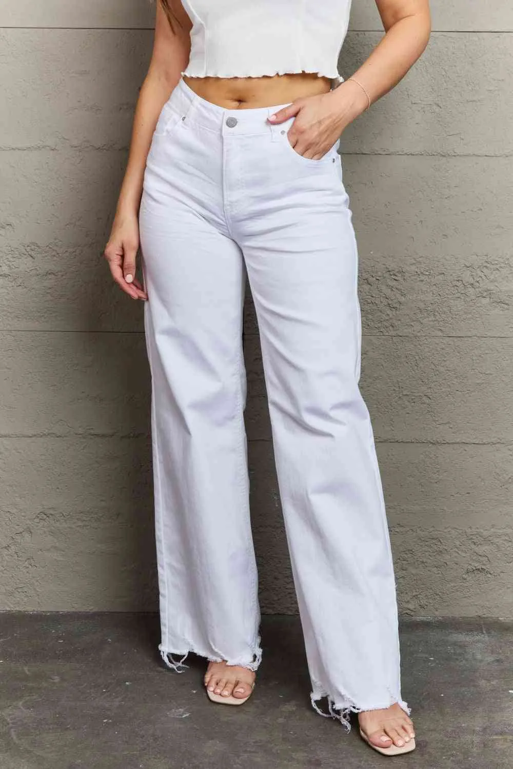 Raelene Full Size High Waist Wide Leg Jeans in White