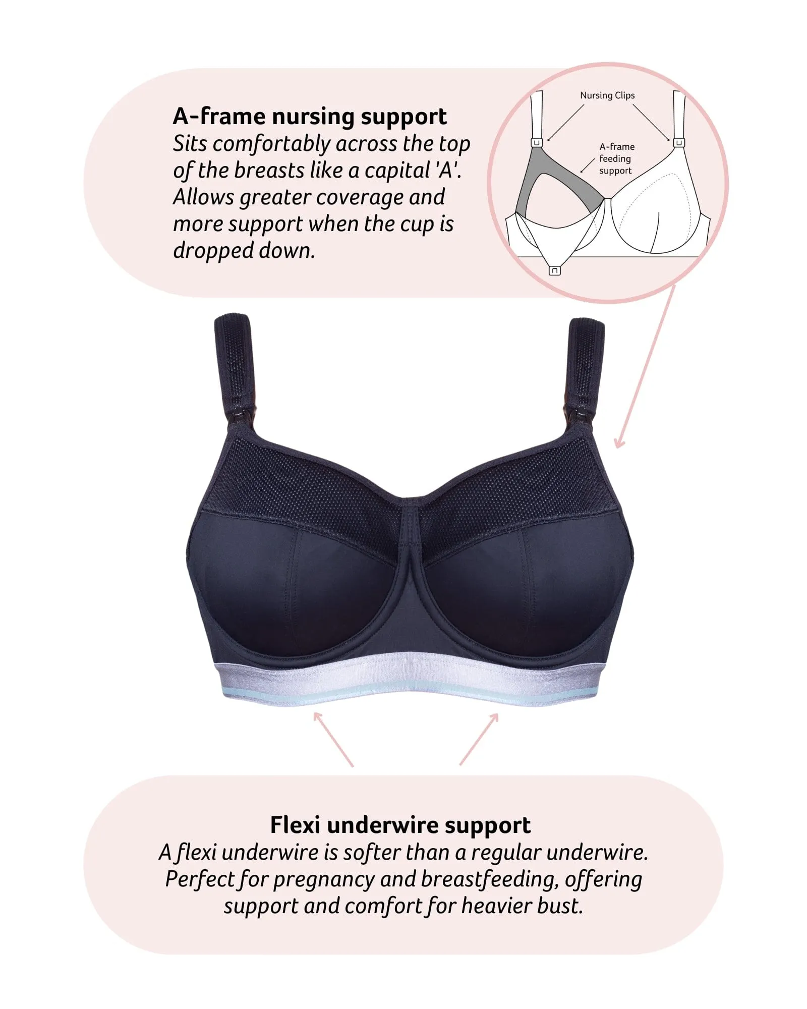 REACTIVATE BLACK SPORTS NURSING BRA - FLEXI UNDERWIRE