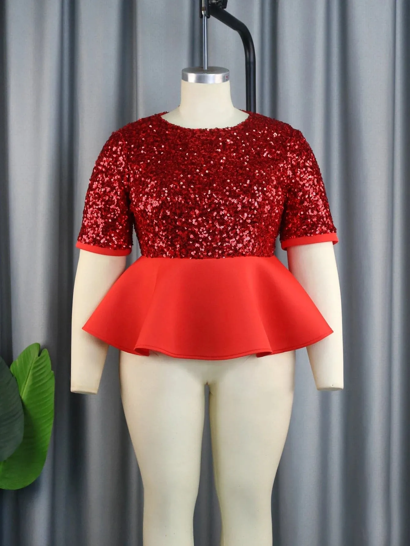 Red Sequins Evening Tops